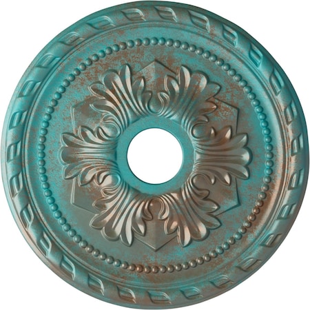 Ekena Millwork Palmetto Ceiling Medallion (Canopies up to 5"), 20 7/8"OD x 3 5/8"ID x 1 5/8"P, Copper Green Patina CM20PMCGS